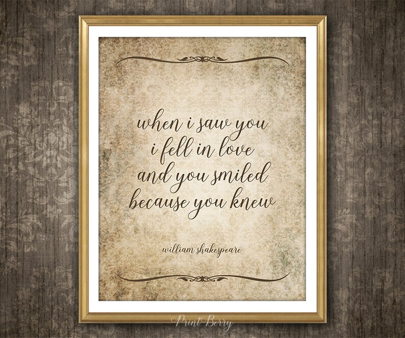 When I Saw You I Fell In Love Shakespeare Quotes When i saw you i fell in love Shakespeare quote Printable love | Etsy