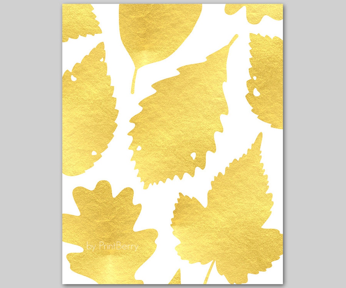 Gold Leaf Art Printable Leaf Art Gold Leaf Print Fall Leaves Etsy
