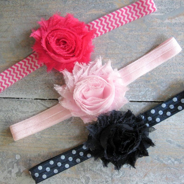 Infant Headbands,Chevron, Polka Dot, Navy, Hot Pink, Baby Headbands, Shabby Chic Headbands,  Headband Set, Infant Girl Headbands