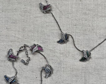 Vintage Ciro Rainbow Rhinestone Butterfly Necklace and Bracelet Set in Original Box Designer Jewellery