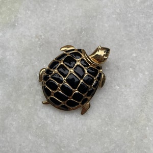 Donald Stannard Vintage Gold Plated and Black Enamel Turtle Brooch Designer Luxury