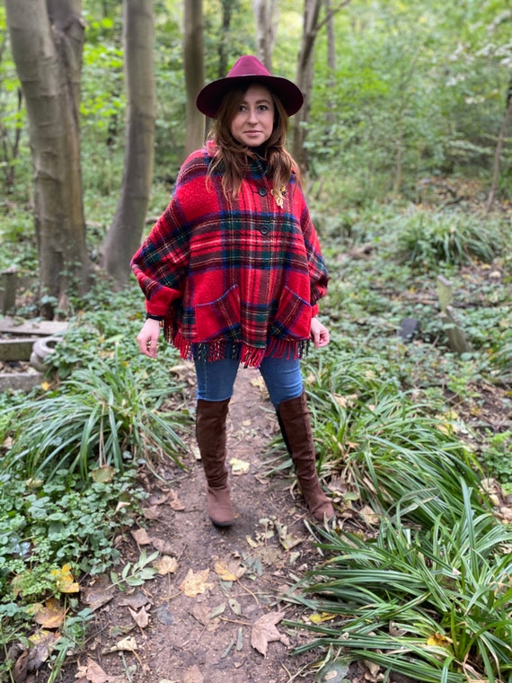 Vintage Red Tartan Check Cape by Jactin Ltd.