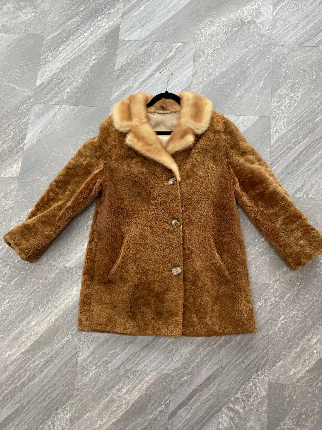 Vintage Lambswool Coat With Real Fur Mink Collar Etsy