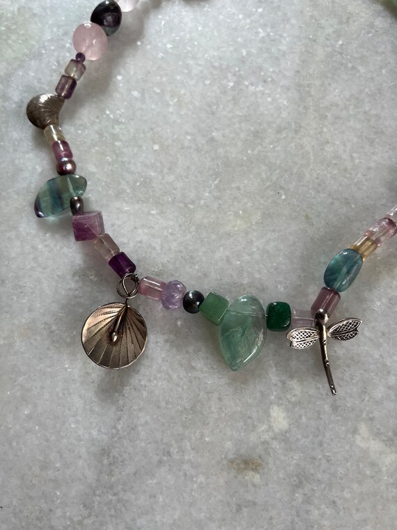 Handmade Gemstone and Silver Charm Necklace Made … - image 3