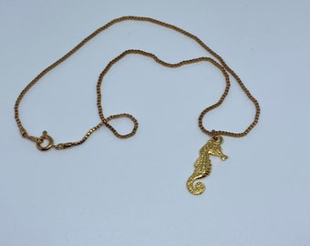 Vintage Sweet Seahorse Gold Tone Necklace