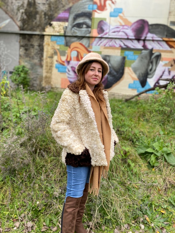 Vintage Lambswool Sheepskin Beige and Brown Contra