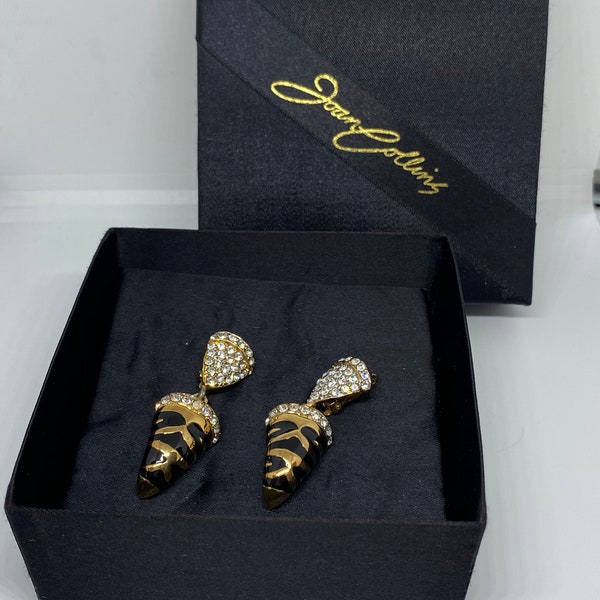 Joan Collins Sparkling Gold Tone Tiger Stripe Clip On Earrings