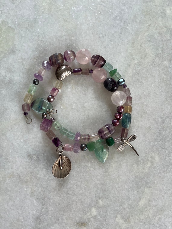 Handmade Gemstone and Silver Charm Necklace Made … - image 2