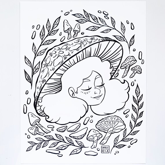 Mushroom Girl Coloring Page Digital Download Printable Etsy