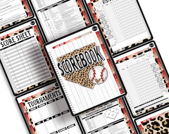 Digital Softball & Baseball Sports Scorebook - for GoodNotes App | 25 Games | LEOPARD DIAMOND BASEBALL