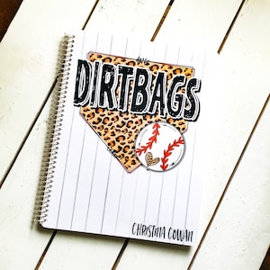 Personalized Softball & Baseball Sports Scorebook | 50 Games | LEOPARD DIAMOND DIRTBAGS