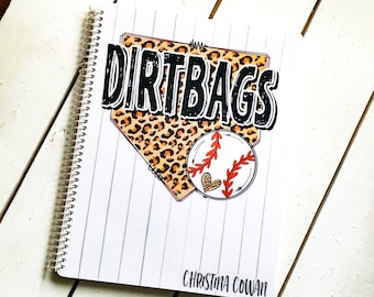 Personalized Softball & Baseball Sports Scorebook | 50 Games | LEOPARD DIAMOND DIRTBAGS