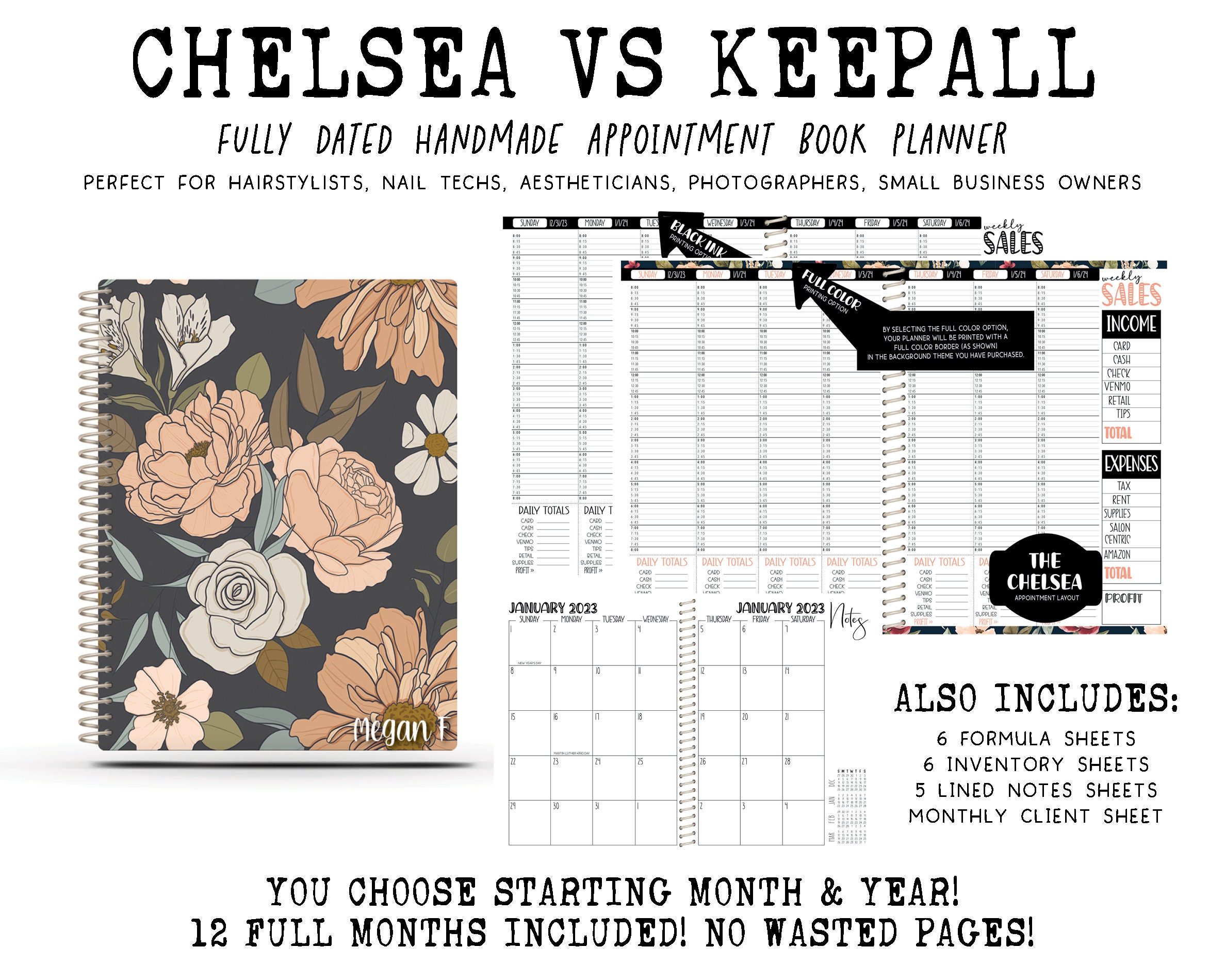 Chelsea VS Keepall Appointment Book | Handcrafted Print Planner | 12 Full Months - You choose starting month & year | CLAIRE FLORAL