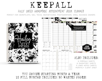 2026 Keepall Appointment Book | Handcrafted Printed Planner | 12 Full Months - You choose starting month & year + layout | BLACK COWHIDE
