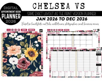 2026 Digital Appointment Book Planner | Chelsea Version Layout | Jan to Dec 2026 | Autumn Navy Floral