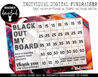 Handcrafted Individual Fundraiser - Black Out My Board - Football fundraiser - Digital Download - COLORFUL FOOTBALL