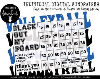 Handcrafted Individual Fundraiser - Black Out My Board - Volleyball fundraiser - Digital Download - BLUE BLACK RETRO