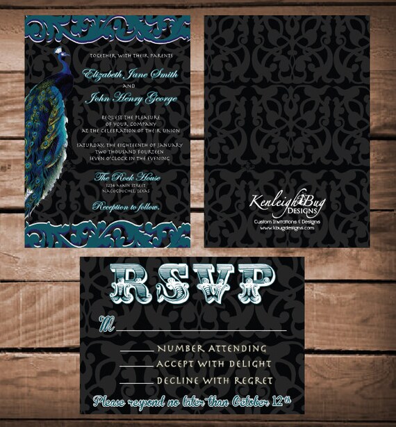 Items similar to Peacock Wedding Invitation Set Wedding Invite & RSVP