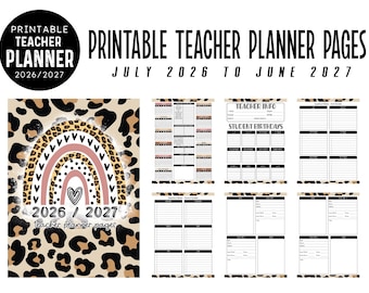 PRINTABLE 2026/2027  Teacher Planner Pages Pack - Ready to print pdf  -  LEOPARD RAINBOW