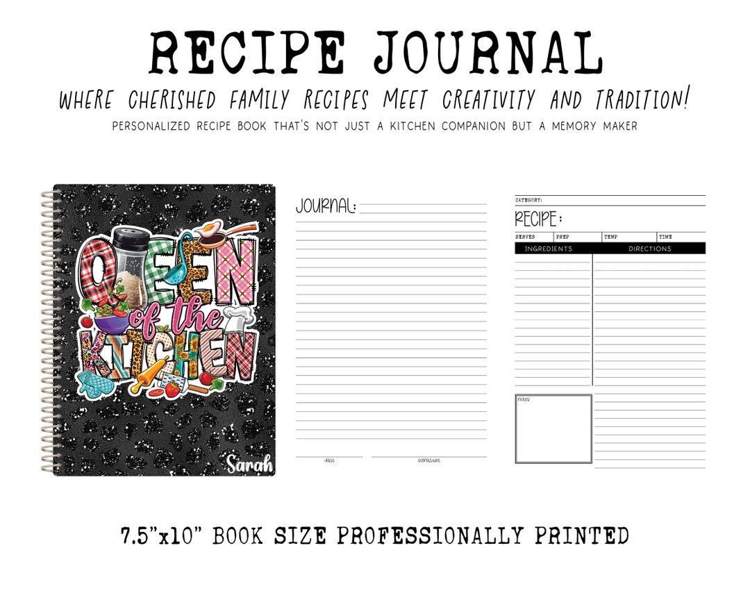 Printed Recipe Journal | 50 Recipe Journal Pages | Choose Writing Paper ...