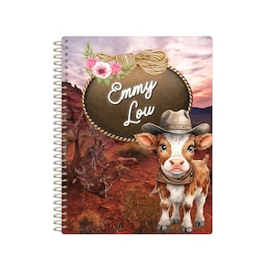 Handcrafted Baby Book | Girl&#39;s Baby Book | SUNSET HIGHLAND COW