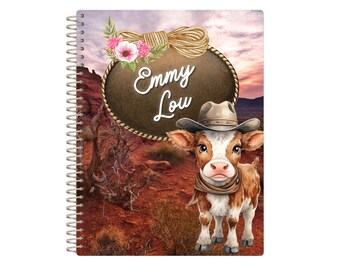 Handcrafted Baby Book | Girl's Baby Book | SUNSET HIGHLAND COW