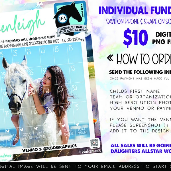 Custom Individual Fundraiser Calendar - Equestrian Nationals fundraiser - Digital Download - MEADOWS