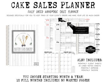 Cake Co. Sales Planner | 12 Full Months - You Choose Starting Month | Handmade Printed Small Business Planner | BW BUFFALO PLAID