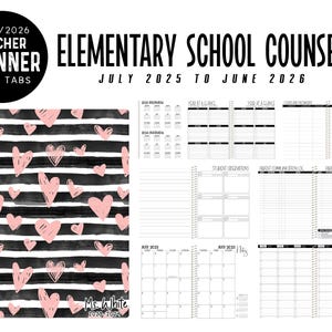 2025/2026 Personalized School Counselor Planner - Jul to Jun - BLACK LINED HEARTS