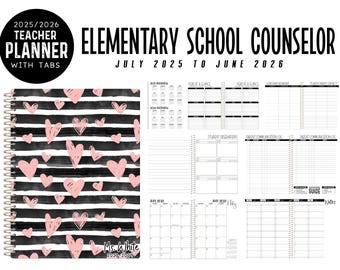 2026/2027 Personalized School Counselor Planner - Jul to Jun - BLACK LINED HEARTS