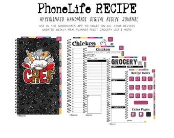 PhoneLife Recipe Journal, Digital Download, Instant Download, Handcrafted and Hyperlinked for GoodNotes App | CHEF
