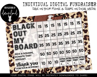 Handcrafted Individual Fundraiser - Black Out My Board - Football fundraiser - Digital Download - LEOPARD THUNDERBOLT