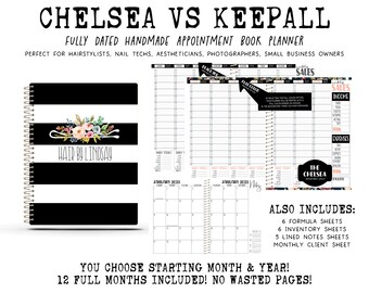 Chelsea vs Keepall Appointment Book | Handcrafted Print Planner | 12 Full Months - You choose starting month & year | BW STRIPED FLORAL