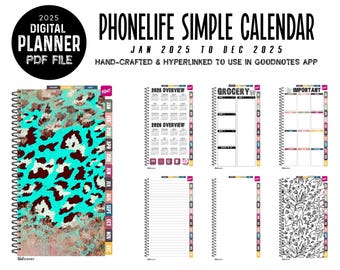 2025 PhoneLife Simple Calendar Digital Planner | Jan - Dec 2025 | for GoodNotes | Instant Download | AQUA RUST LEOPARD