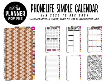 2025 PhoneLife Simple Calendar Digital Planner | Jan - Dec 2025 | for GoodNotes | Instant Download | BURNT ORANGE MUDCLOTH