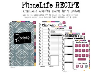 PhoneLife Recipe Journal, Digital Download, Instant Download, Handcrafted and Hyperlinked for GoodNotes App | BOHO GROOVY 1