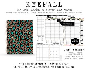 2024 Keepall Appointment Book | Handcrafted Printed Planner | 12 Full Months - You choose starting month & year + layout | AQUA CHEETAH