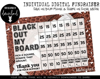 Handcrafted Individual Fundraiser - Black Out My Board - Football fundraiser - Digital Download - FOOTBALL