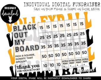 Handcrafted Individual Fundraiser - Black Out My Board - Volleyball fundraiser - Digital Download - BLACK GOLD RETRO