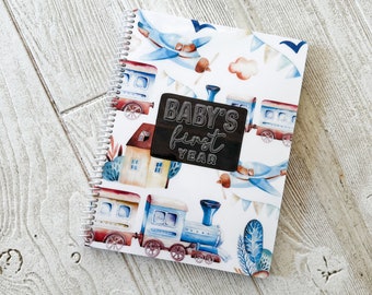 Handcrafted Baby Book | Boy's Baby Book | AIRPLANES AND TRAINS