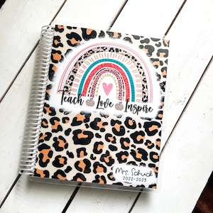 Teacher Planner  - Reading, Wringing, Math, Science/Social Studies - Jul 2023 to Aug 2024 - LEOPARD RAINBOW