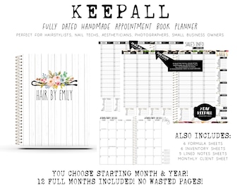 2024 Keepall Appointment Book | Handcrafted Printed Planner | 12 Full Months - You choose starting month & year + layout | FLORAL BOBBY PIN