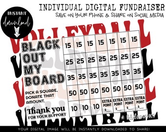 Handcrafted Individual Fundraiser - Black Out My Board - Volleyball fundraiser - Digital Download - RED BLACK RETRO
