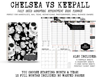 Chelsea VS Keepall Appointment Book | Handcrafted Print Planner | 12 Full Months - You choose starting month & year | BW SKULLS