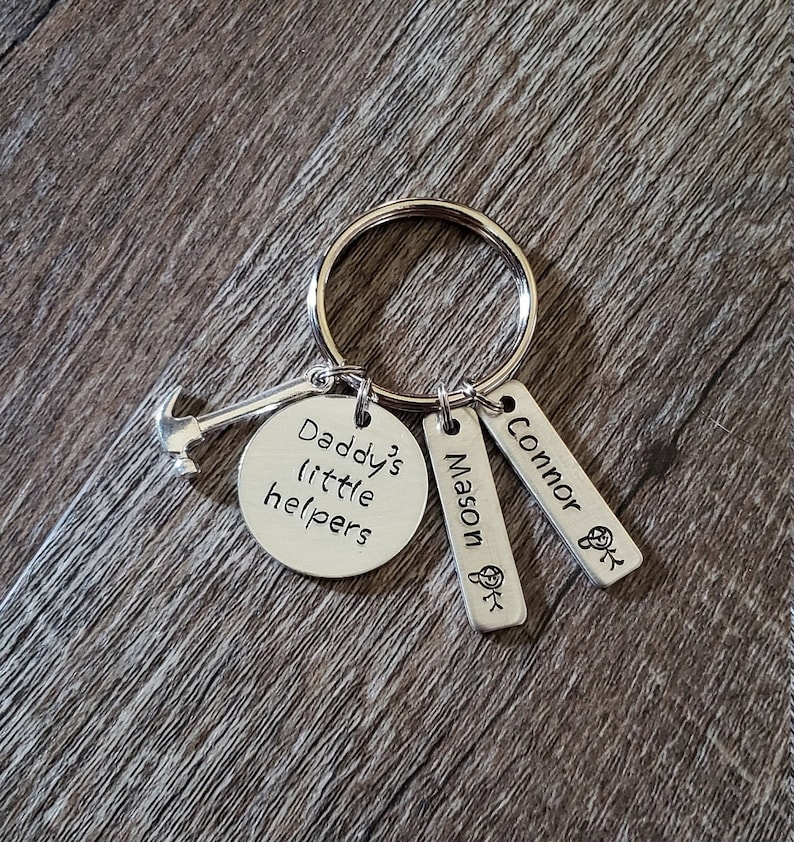 Daddy's Little Helper Key Chain Hand Stamped Fathers Day - Etsy