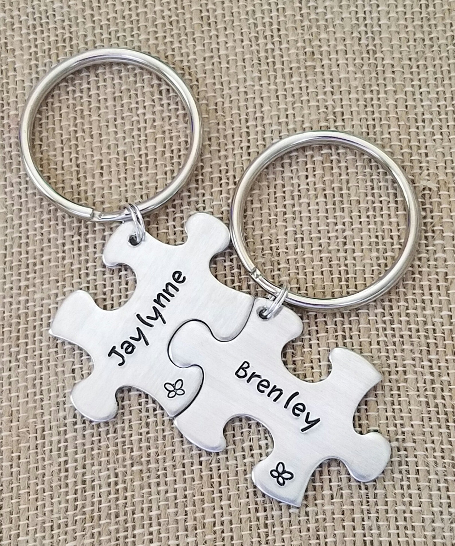Puzzle Piece Key Chain Set Best Friends Hand Stamped Etsy