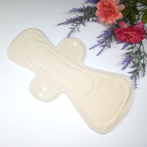 13" Overnight/Post Partum Single Flare Reusable Cloth Pad -  Natural Unbleached Bamboo Velour