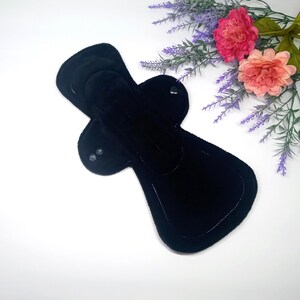 13&quot; Overnight/Post Partum Single Flare Reusable Cloth Pad -  Black Cotton Velour