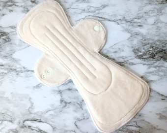 12.5" Extra Heavy Asymmetrical Night Reusable Cloth Pad - Unbleached Bamboo Velour