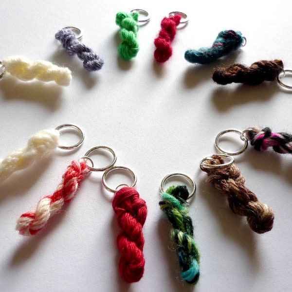 Mini yarn skein knitting stitch markers, wool skein stitch markers, mini skeins, hank of yarn, snagless knitting, UK seller